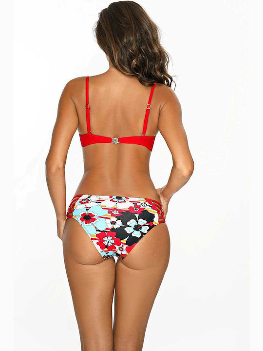 Marko Aurelia Bikini-Set 3-teilig mit Verstärkung Blumen Rot