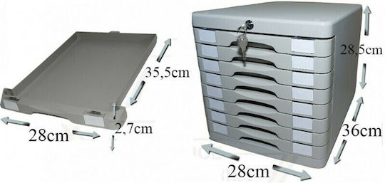 GK Plastic Desktop Drawer 8 Number of Spit With Lock 36x28x28.5cm Gray
