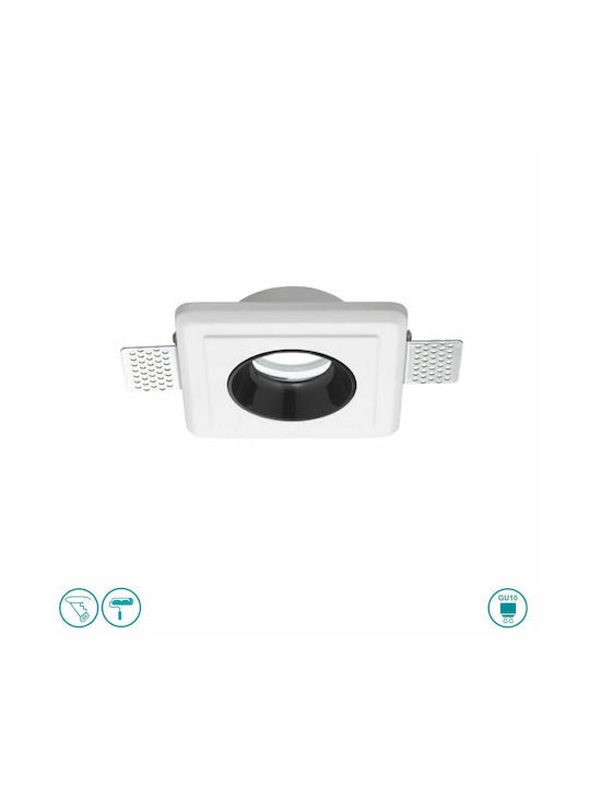 Gea Luce Hemera Square Plaster Recessed Spot with Socket GU10 Black 12x12cm. 1pcs