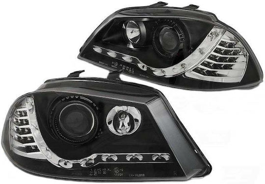 Tuning-Tec Front Lights LED Seat Ibiza 6L DRL & Led Turn Signal Black H1/H1 Junyan 02-08 2 Pieces