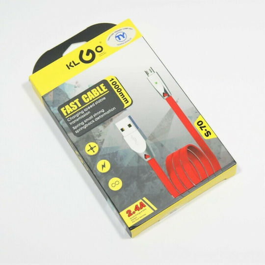 KLGO Flat USB 2.0 to micro USB Cable Κόκκινο 1m (S-70)