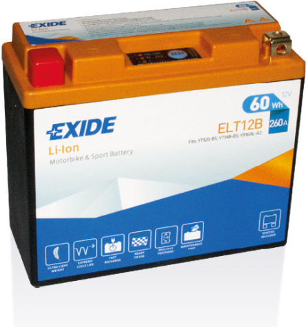 Exide li-ion Lithium Motorcycle Battery YT14B-BS 260A with Capacity 260Ah and 60Wh
