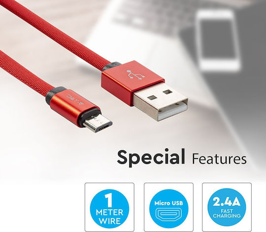 V-TAC Ruby Braided USB 2.0 spre micro USB Cablu Roșu 1m (8497) 1buc