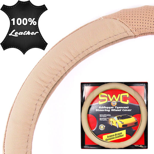 Autoline Car Steering Wheel Cover with Diameter 38cm Leather Beige