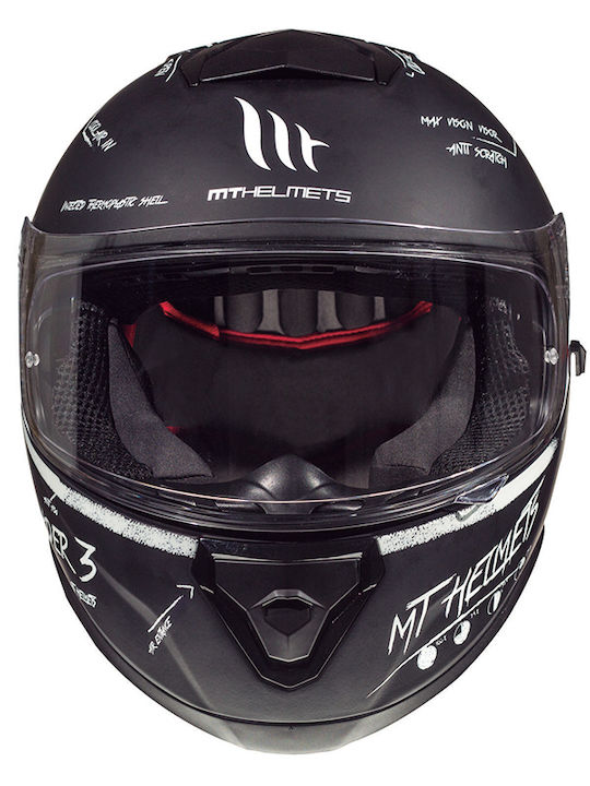 MT Thunder 3 SV Board Matt Black/White Κράνος Μηχανής Full Face 1450gr με Sunvisor