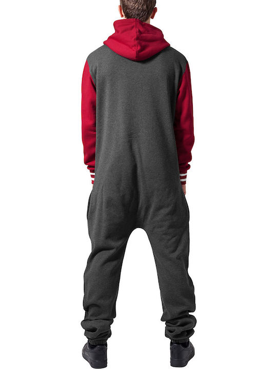 Urban Classics Set Fleece Sweatpants with Rubber Charcoal / Ruby