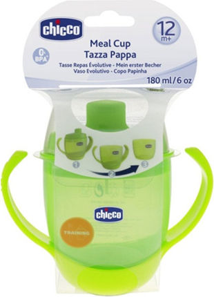 Chicco Meal Cup Εκπαιδευτικό Μπιμπερό Πλαστικό με Λαβές Πράσινο 12m+ 180ml