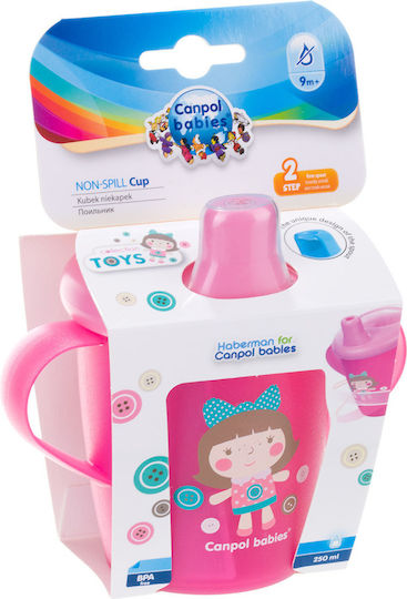 Canpol Babies Anywayup Educational Sippy Cup Plastic with Handles Pink for 9m+m+ 250ml