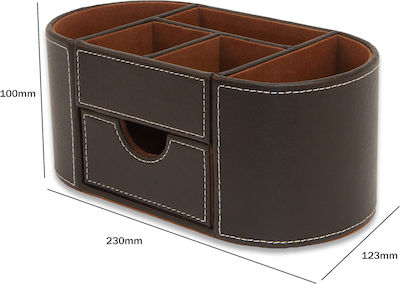 Leather Desk Organizer in Brown Color 23x12.3x10cm.