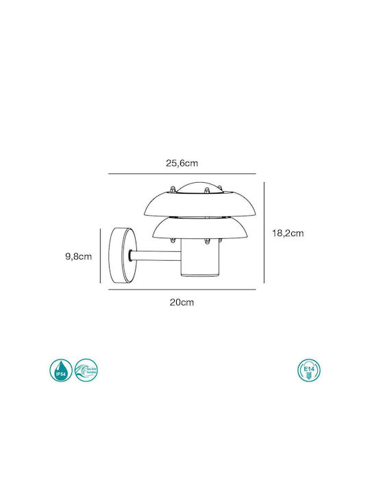 Nordlux Kurnos 20 Wall-Mounted Outdoor Hat Light E14 IP54 25.6x18.2εκ.