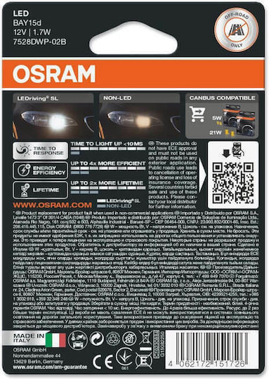 Osram Λάμπες Αυτοκινήτου & Μοτοσυκλέτας Ledriving SL White P21/5W-BAY15D-1157 LED 6000K Ψυχρό Λευκό 12V 2W 2τμχ