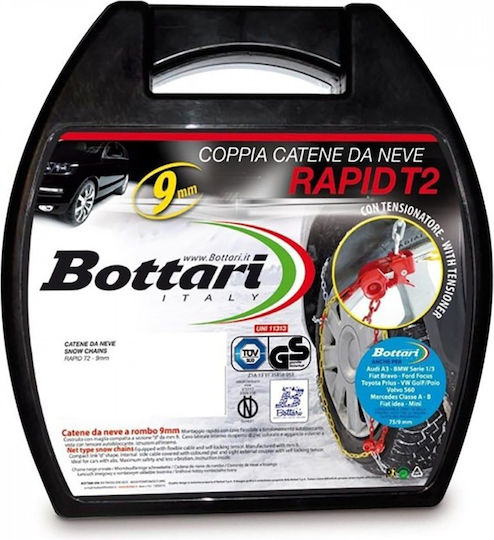 Bottari Rapid T2 No 80 Αντιολισθητικές Αλυσίδες Πάχους 9mm Επιβατικού Αυτοκινήτου 2τμχ