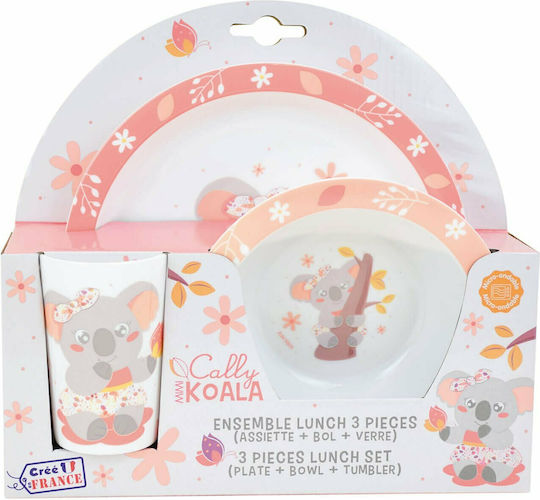 Ango Σετ Φαγητού Koala από Πλαστικό Ροζ 3τμχ για 6+ μηνών
