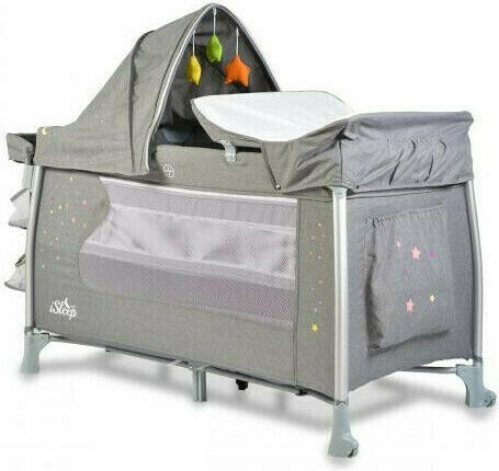 Cangaroo Isleep Playpen 2 Levels with Changing Table & Mattress Gray 120x60cm