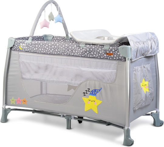 Cangaroo Good Night Кошара за игра 2 Нива с Променяща се Повърхност & Матрак Кафяв 120x60см