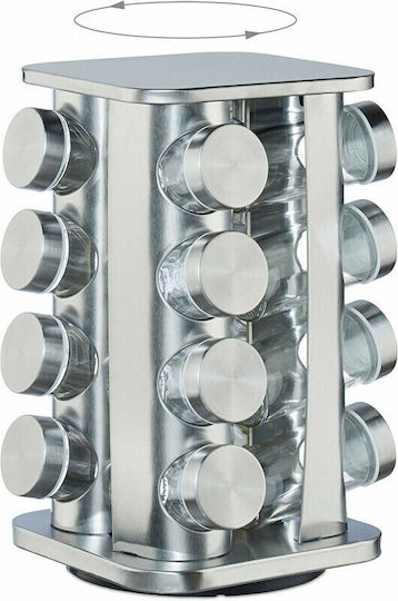 Relaxdays Inox Tabletop Rotating Spice Rack Silver 16pcs