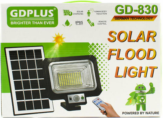 GDPLUS Στεγανός Ηλιακός Προβολέας LED 30W Ψυχρό Λευκό 6500K με Αισθητήρα Κίνησης και Τηλεχειριστήριο IP65
