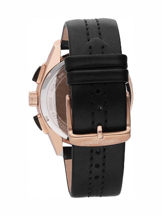 Maserati Traguardo Men's Watch 45mm Chronograph Battery with Black Leather Strap