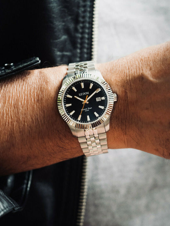 Le Dom Ocean Star Ανδρικό Ρολόι 43mm Μπαταρίας με Ασημί Μεταλλικό Μπρασελέ