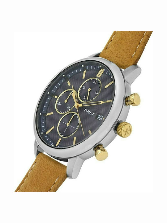 Timex Chicago Men's Watch 45mm Chronograph Battery with Brown Leather Strap