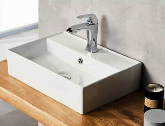 Tema Wall-Mounted Hanging / Vessel Porcelain Bathroom Sink 56x38x12cm White