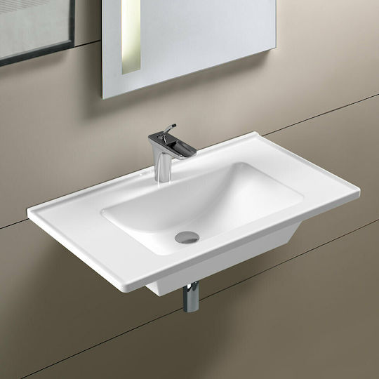 Serel Slim Wall Mounted Wall-mounted Sink Porcelain 120x46x16.5cm White