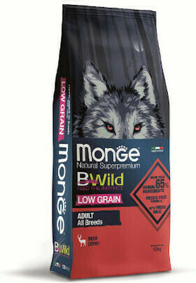 Monge BWild Low Grain All Breeds 12kg Hrană Uscată cu Puține Cereale pentru Câini Adulți cu Cerb