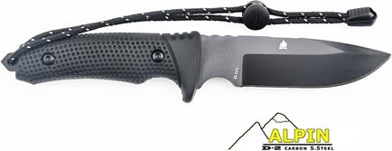 Alpin HX Outdoors - Explorer Survival D-2 Steel Tactical ABS Kydex Knife Survival Black in Sheath