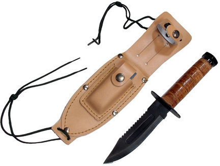 Mil-Tec Pilot Survival Μαχαίρι Επιβίωσης Καφέ σε Δερμάτινη Θήκη
