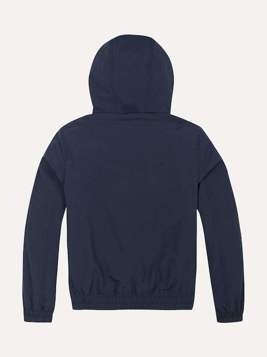 Essential Kids Casual Short Windproof Jacket with Hood Navy Blue