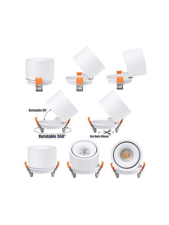 GloboStar Omega Rund Metallisch Einbau Spot mit integriertem LED und Natürliches Weißes Licht Weiß 10x10cm. 1Stück