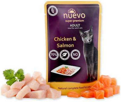 Nuevo Adult Nasses Katzenfutter für Katze in Beutel mit Huhn und Lachs 85gr