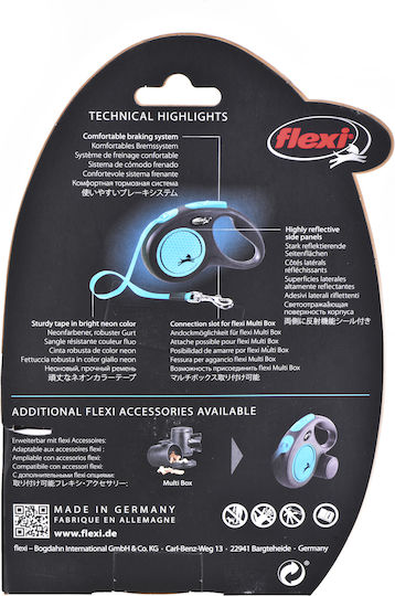 Flexi Foldable Dog Leash Lead Strap New Neon In Blue Colour 5m Up To 15kg