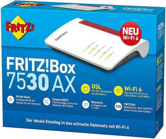 AVM FRITZ!Box 7530 AX Ασύρματο VDSL2 Modem Router Wi‑Fi 6 με 4 Θύρες Gigabit