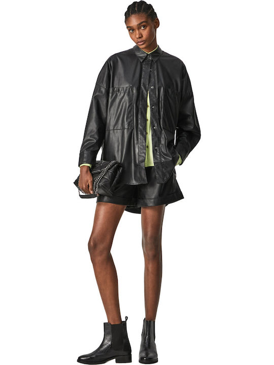 Carla Δερμάτινo Γυναικείο Μαύρο Overshirt