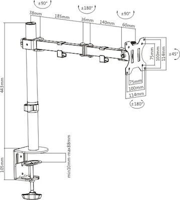 Brateck LDT12-C012N Стойка Монитор до 32" с Рамо Черна