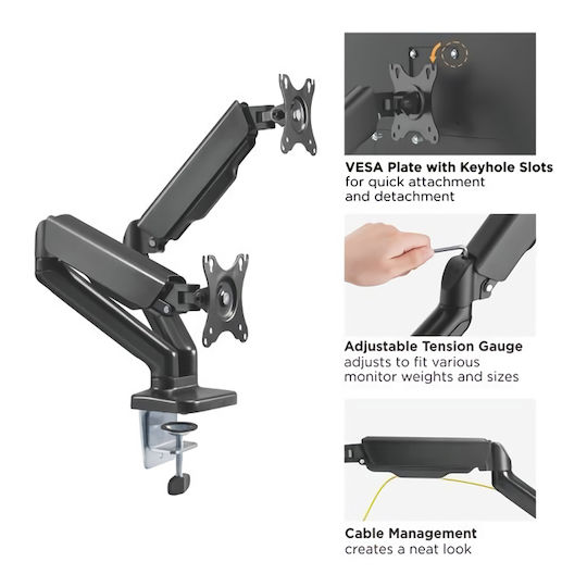 Brateck LDT46-C024 Desk Mounted Stand for 2 Monitors up to 32" with Extension Arm