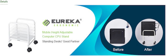 Eureka Ergonomic CS-01W Подова Основa за Кутия за Компютър с Колелца Бяла 22.03.0002