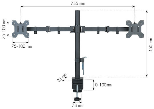 Techly Stand Desk Mounted for 2 Monitors up to 27" with Arm Silver (ICA-LCD-382-D)