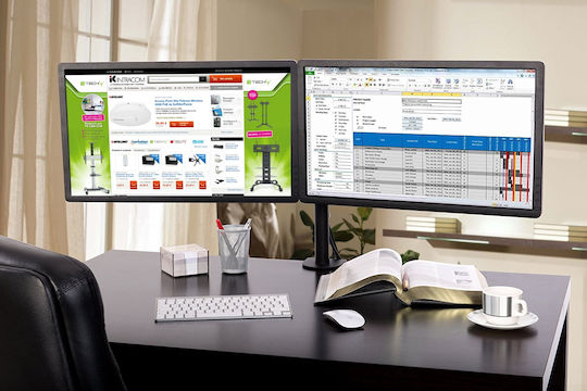 Techly Stand Desk Mounted for 2 Monitors up to 27" with Arm Silver (ICA-LCD-382-D)