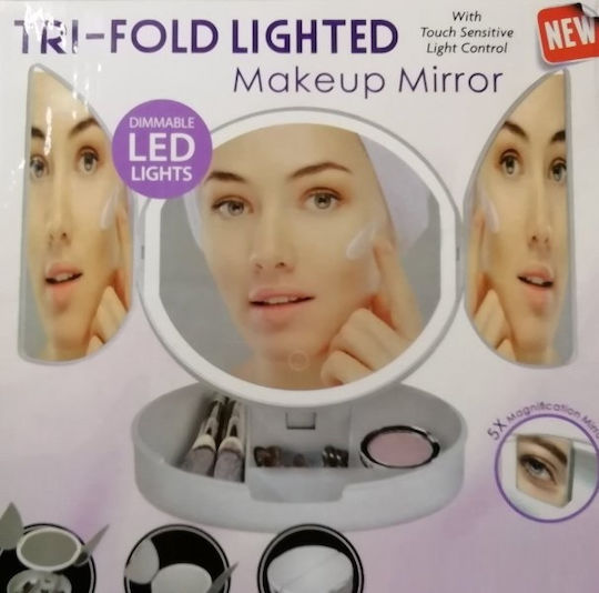 Makeup Mirror Tabletop with Light Zoom x5 7x22cm White