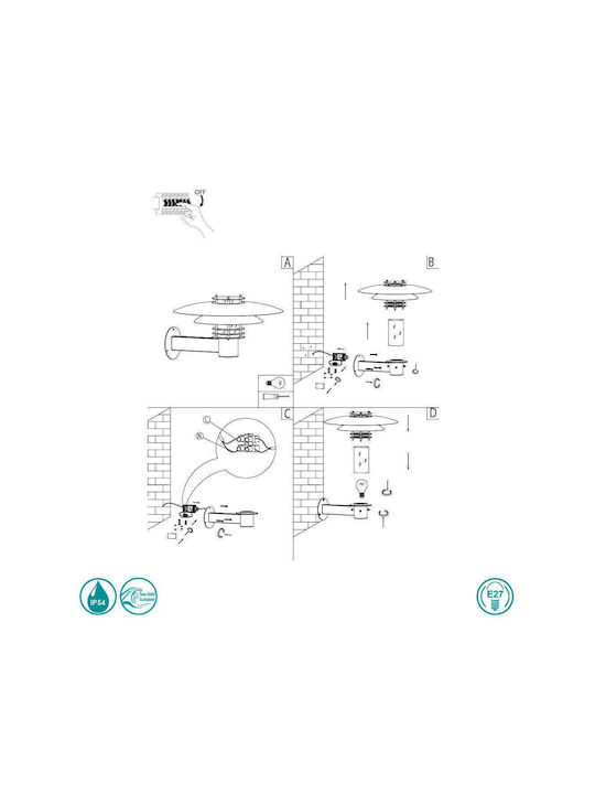 Nordlux Phoenix Wall-Mounted Outdoor Hat Light E27 IP54 42.5x22εκ.