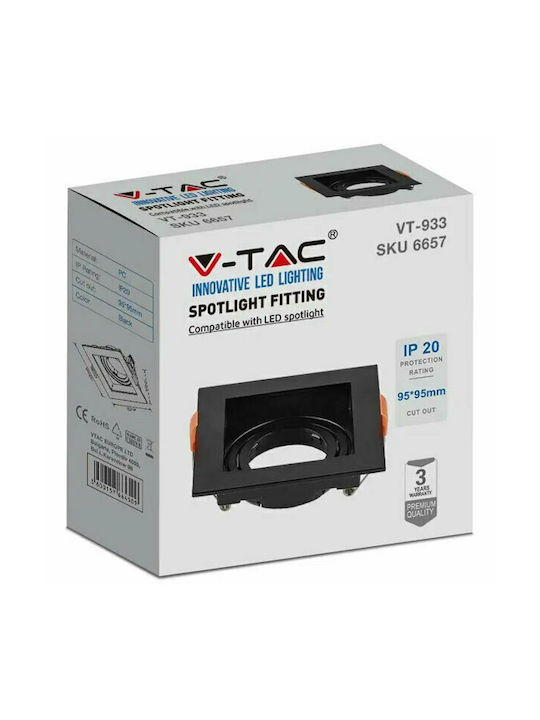 V-TAC Square Plastic Recessed Spot with Socket GU10 Black 10.2x10.2cm.