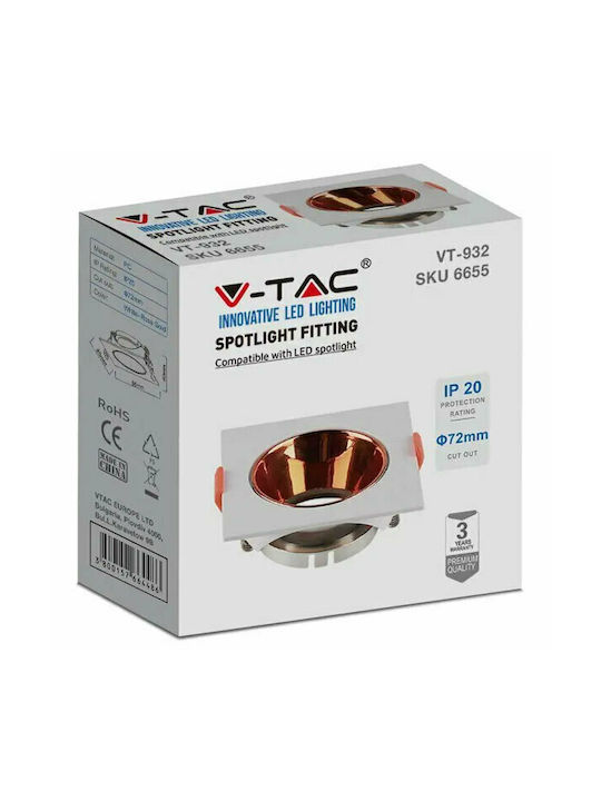 V-TAC Square Plastic Recessed Spot with Socket GU10 White 8.5x8.5cm.