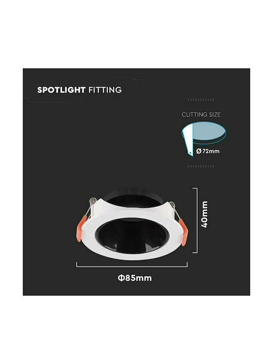 V-TAC Rotund Plastic Spot Încorporat cu Soclu GU10 Alb 8.5x8.5cm. 1buc