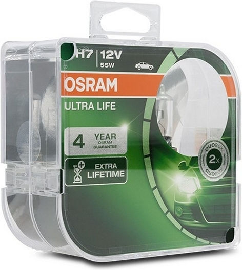 Osram Lamps Car Ultra Life H7 Halogen 3400K Warm White 12V 55W 2pcs