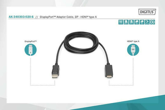 Digitus Cable DisplayPort male - HDMI male 2m Black (AK-340303-020-S)