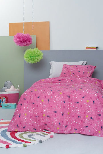 Palamaiki Luminous Детски калъф за възглавница от 100% памук 50x70cm Comet Fuchsia