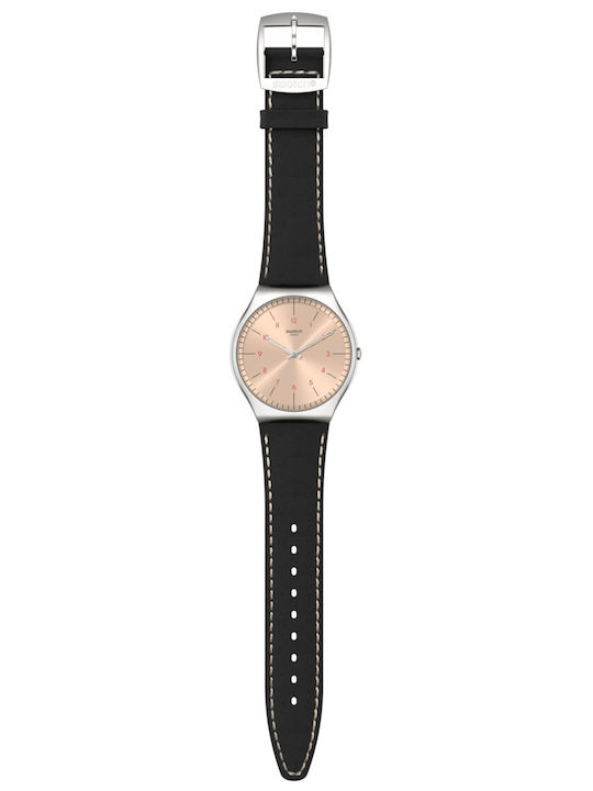 Swatch Smart Stitch Ανδρικό Ρολόι 42mm Μπαταρίας με Μαύρο Δερμάτινο Λουράκι