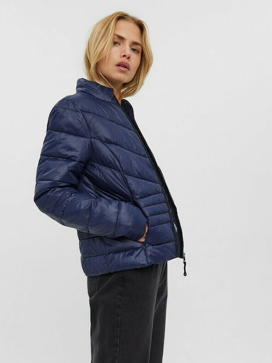 Women's Short Puffer Jacket for Winter Navy Blue